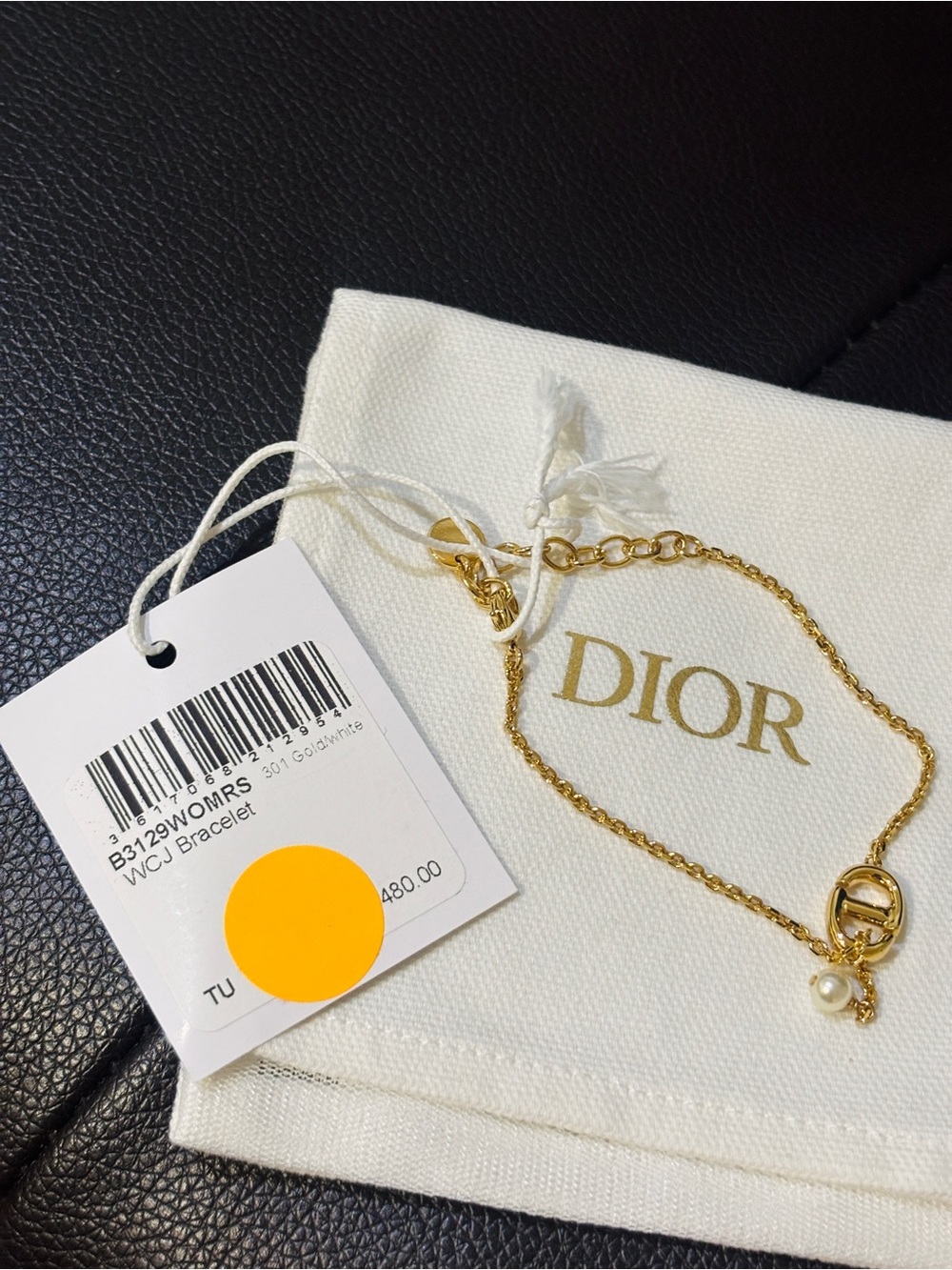 Dior Gold Chain Bracelet with Pearl Drop